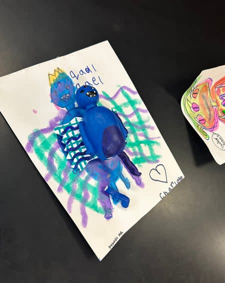 The elementary art class at Plantation Oaks drew monsters and the high schoolers brought them to life out of clay.