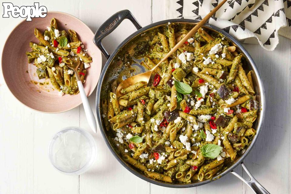 <p>Jennifer Causey</p> Richard Blais’ Penne with Eggplant, Pesto and Feta