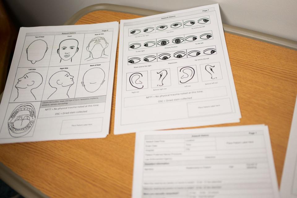 Papers nurses at Mount Carmel fill out when conducting a forensic exam.