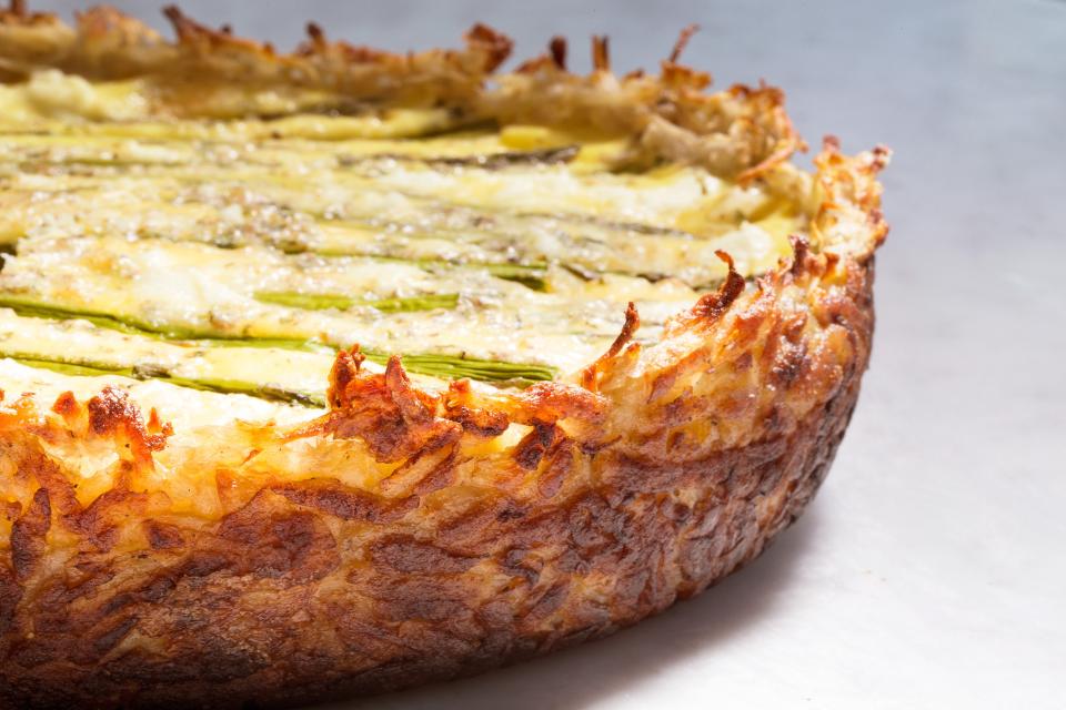 Asparagus and Two-Cheese Quiche With Hash-Brown Crust