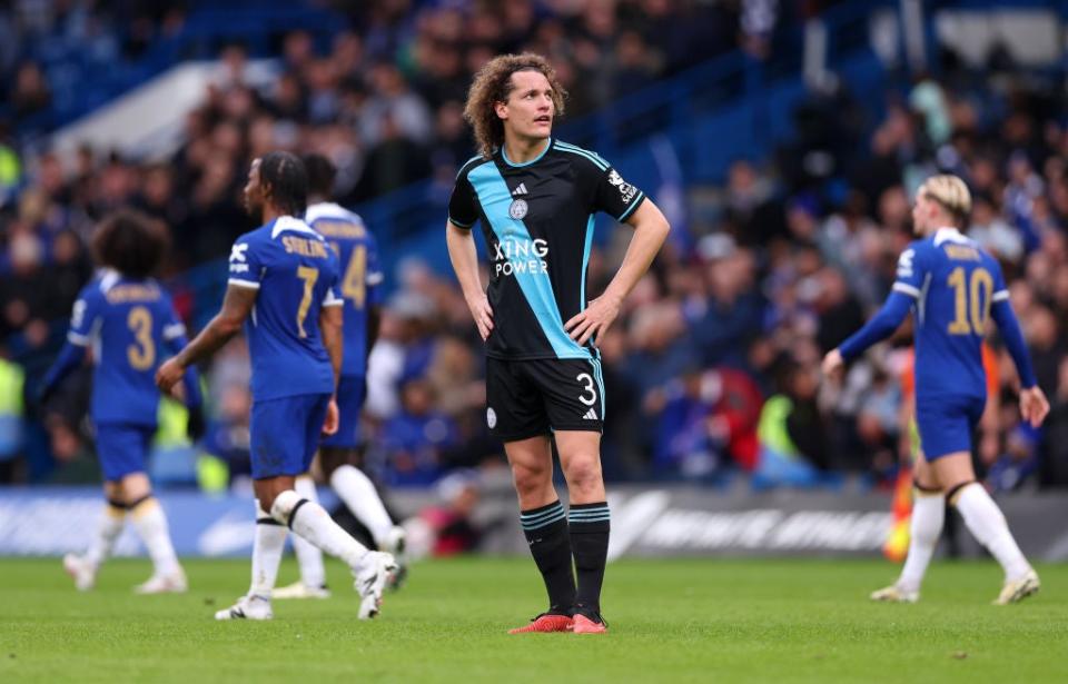 Wout Faes looks on after Leicester concede a second goal (Getty Images)