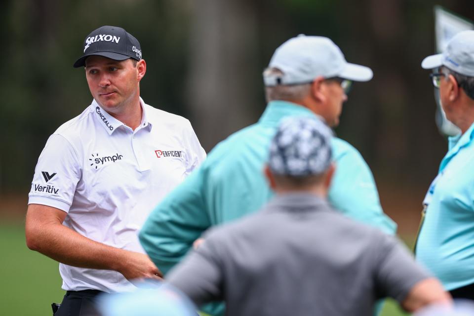 Sepp Straka of Austria walks to the gallery to check on a fan (Hendersonville's Mike Norman) after hitting him with an approach shot on the first hole during the second round of the RBC Heritage at Harbour Town Golf Links on April 19, 2024 in Hilton Head Island, South Carolina. (Photo by Jared C. Tilton/Getty Images)
(Credit: Jared C. Tilton, Getty Images)