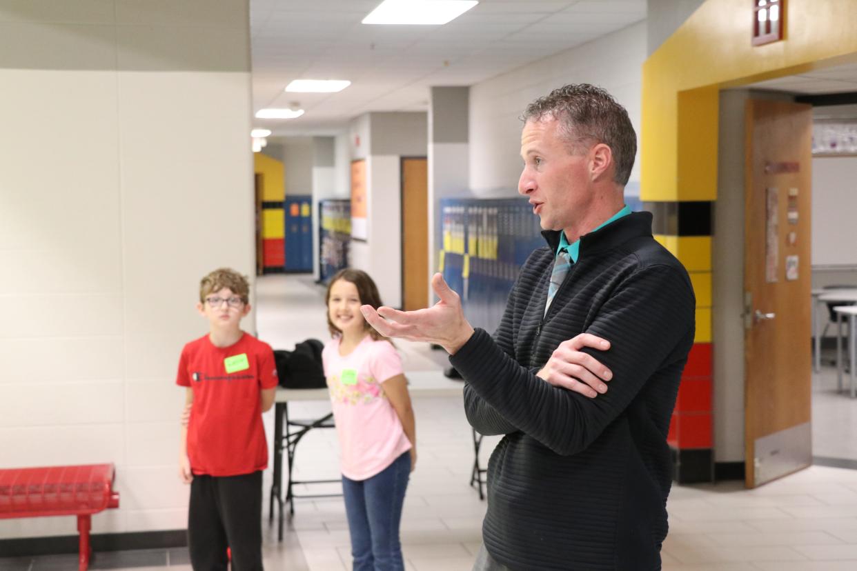 Sturgis Eastwood Elementary School principal Mike Miller discusses a student program at the district's board of education meeting in November. Miller has accepted the principal position at Bronson Junior/Senior High School.