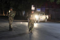 Afghan security forces arrive at the site of a bombing in a mosque in Kabul, Afghanistan, Tuesday, June 2, 2020. Tariq Arian, spokesman for the Afghan interior ministry says the the attack has taken place inside the compound of Wazir Akber Khan Mosque on the Tuesday evening. (AP Photo/Rahmat Gul)