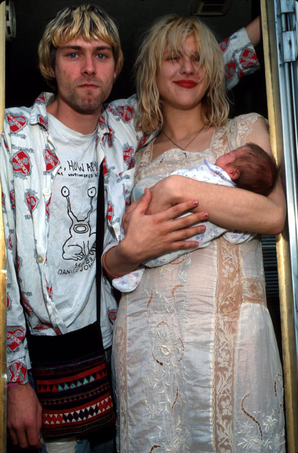 Kurt Cobain of Nirvana, Courtney Love and daughter Frances Bean Cobain (Photo by KMazur/WireImage)