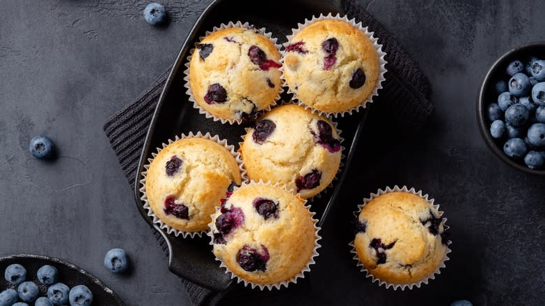 A batch of blueberry muffins