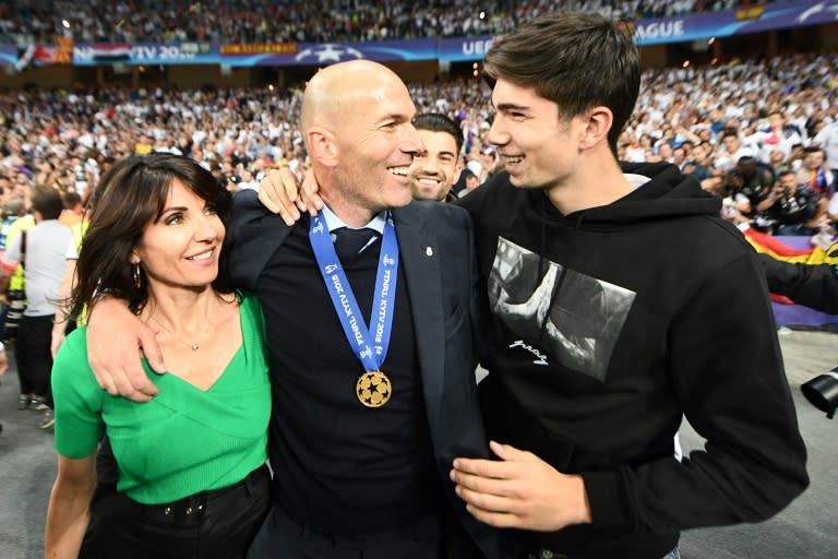 Zidane celebrates with with wife Veronique and son Theo after winning Saturday's final