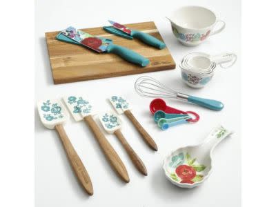 The Pioneer Woman Silicone Kitchen Utensils 10 Piece Set Red Acacia Wood  Handle