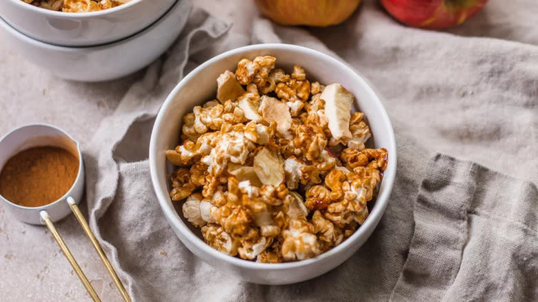 Bowl of caramel apple popcorn