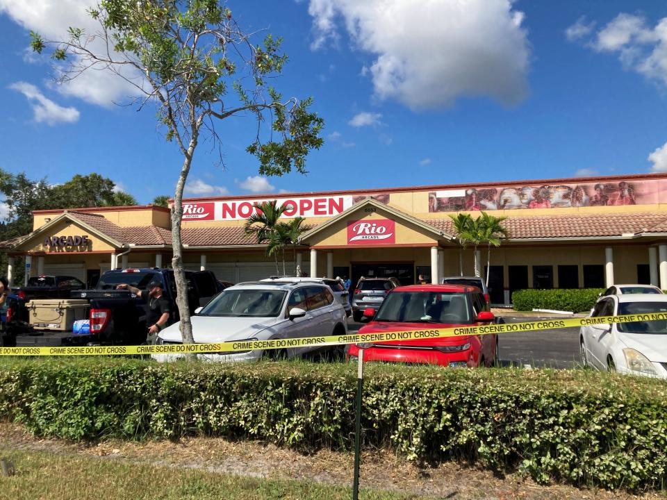 St. Lucie County sheriff's deputies have roped off the parking lot for Rio Arcade, 6653 S U.S. 1, in Port St. Lucie