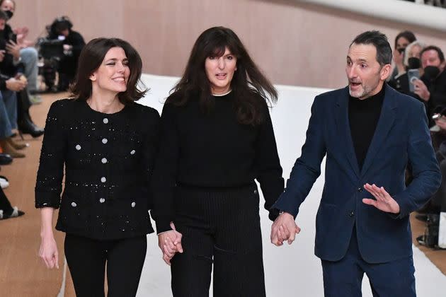 Charlotte Casiraghi, Virginie Viard and Xavier Veilhan walk the runway during the Chanel Haute Couture Spring/Summer 2022 show.  (Photo: Dominique Charriau via Getty Images)