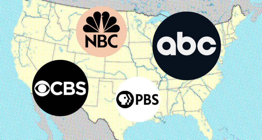  Map of the U.S. with logos from the broadcast networks. 