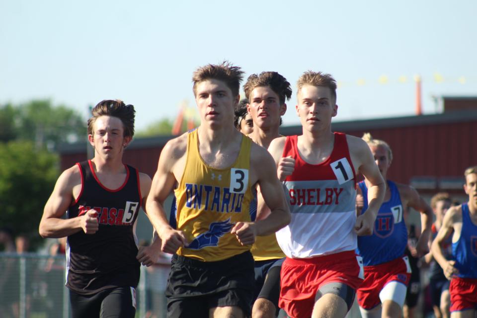 Ontario's Miles Meisse and Shelby's Marshall Moore stayed close by each other throughout the 800 meter final.