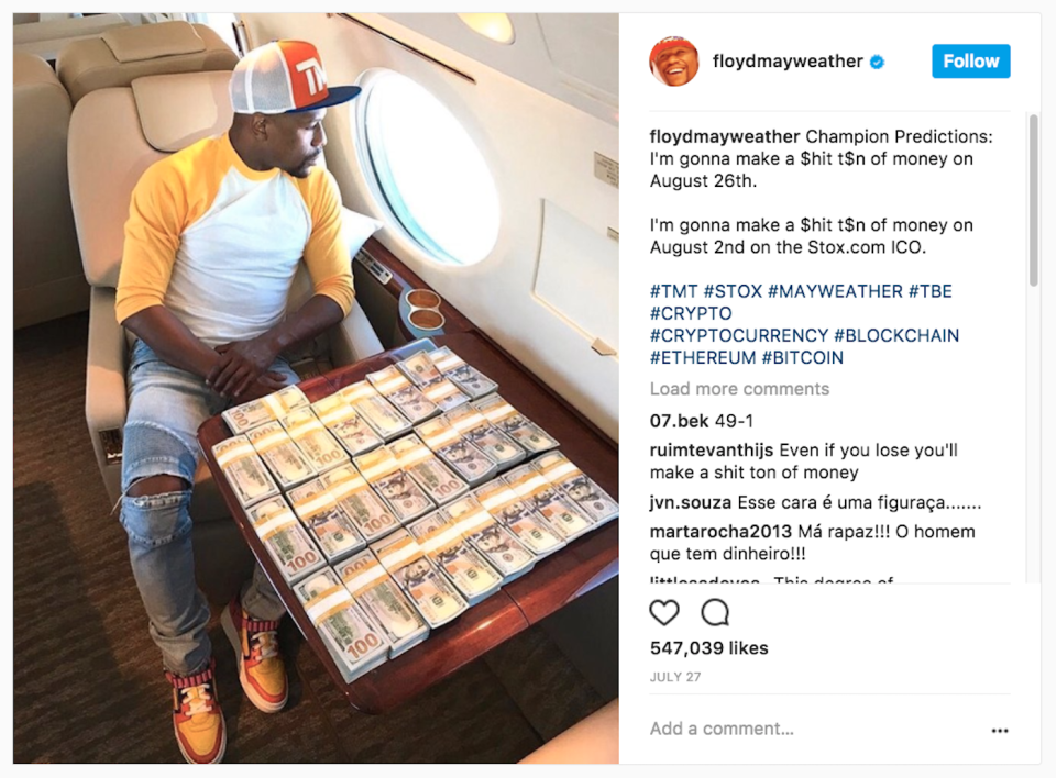 floyd mayweather instagram ico stox