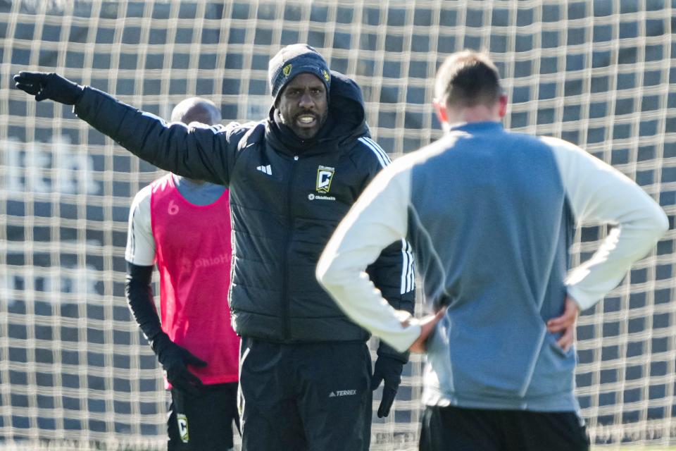 Crew coach Wilfried Nancy directs his team during preseason training.