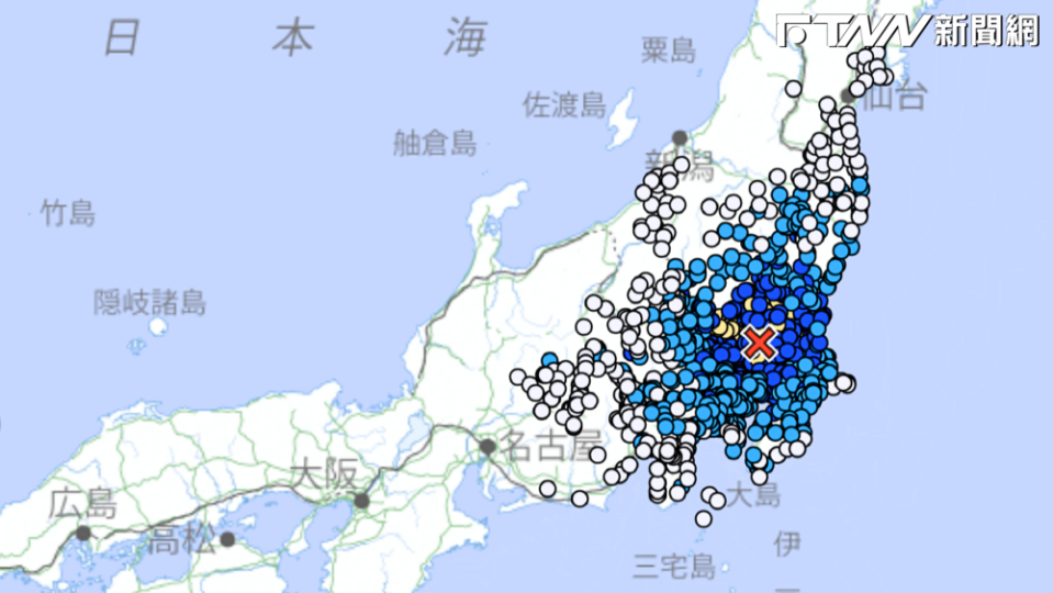 日本茨城縣南部當地時間今日上午9點08分發生規模5.3地震，各地最大震度櫔木縣、埼玉縣達5弱。（圖／日本氣象廳）