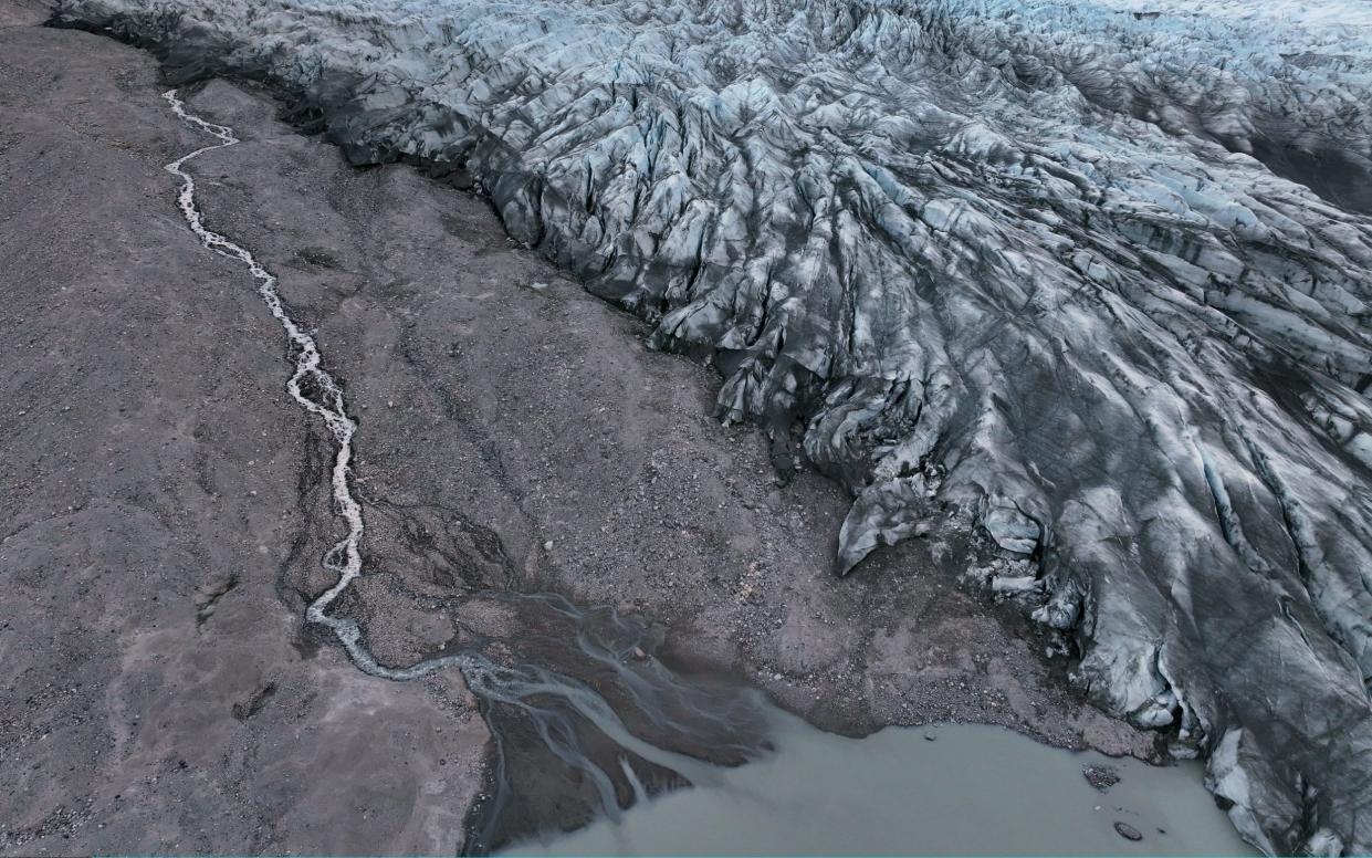 An aerial view of Greenland's Russell Glacier