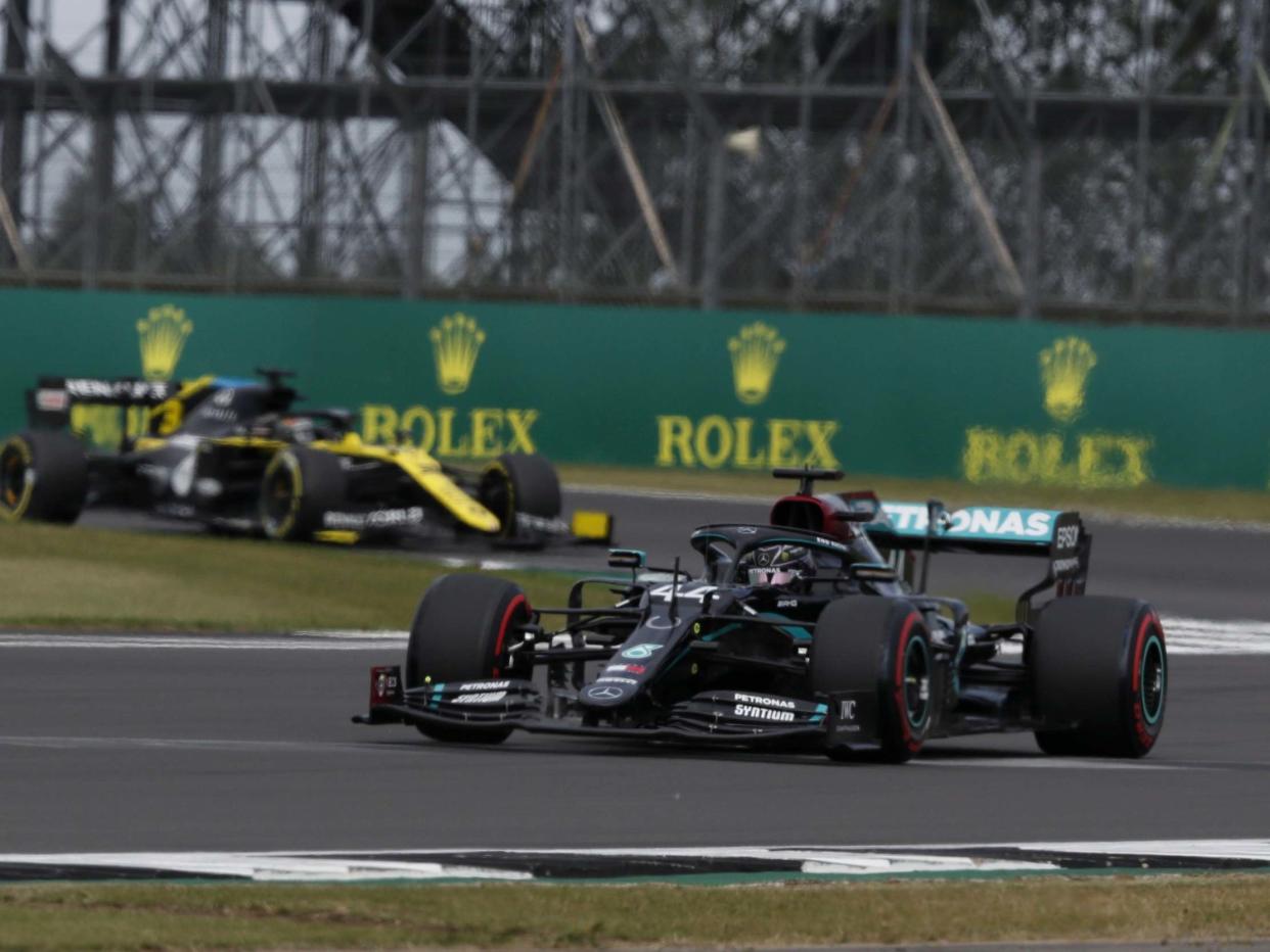 Lewis Hamilton starts the 70th Anniversary Grand Prix in second behind Valtteri Bottas: EPA
