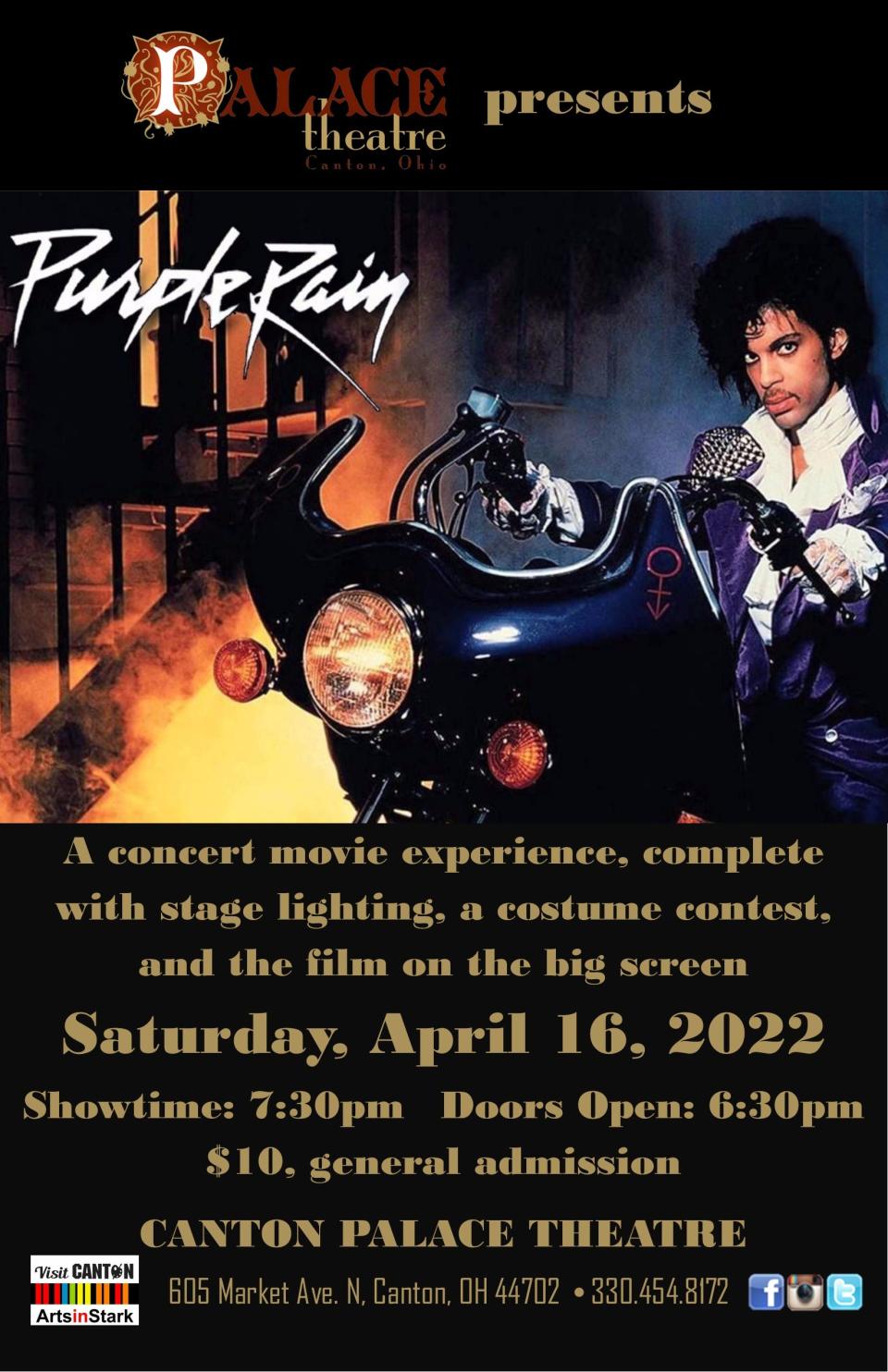 "Purple Rain" will be shown Saturday at the Canton Palace Theatre as part of a special event.