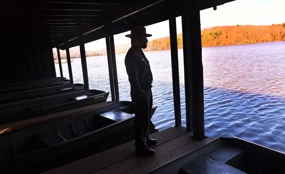 Tim Ritter, park manger at Croft State Park, gives a tour of the area and work going on at the park on Feb. 22, 2023. Ritter talks about Lake Craig and the activities on the lake for visitors at the state park. 