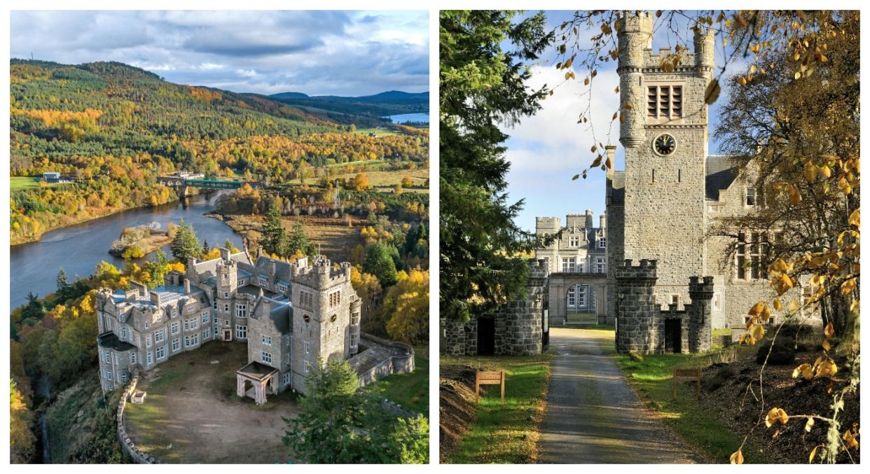 The castle sits next to a loch and has its own clocktower (SWNS)