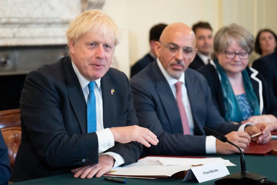 Prime Minister Boris Johnson, Chancellor of the Exchequer Nadhim Zahawi, and Work and Pensions Secretary Therese Coffey, during a Cabinet meeting (Stefan Rousseau/PA) (PA Wire)