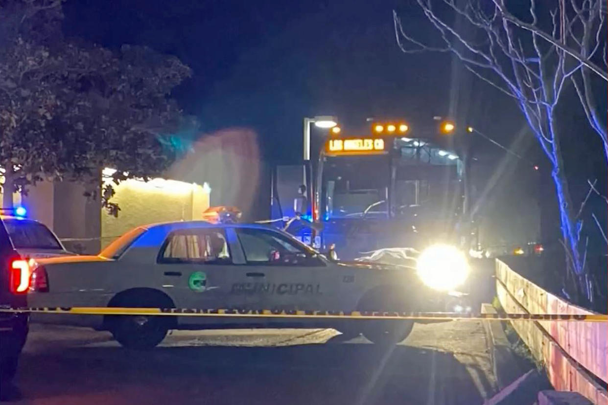 A shooting on a Greyhound bus in Oroville, Calif., killed one person and injured several others before the attacker was arrested on Feb. 2, 2022. (NBC Bay Area)