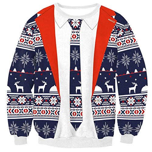 4) Arvilhill Ugly Reindeer Tie Printed Holiday Sweatshirt