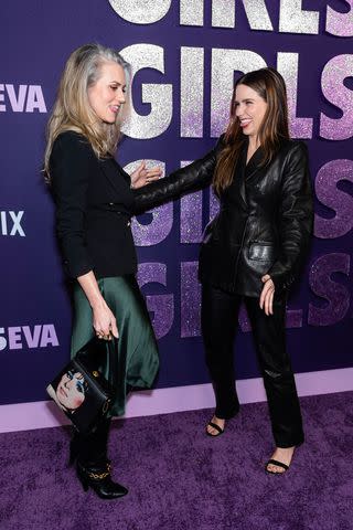 <p>Gotham/WireImage</p> Hilarie Burton (L) and Sophia Bush attend Netflix's "Girls5eva" season 3 premiere at Paris Theater on March 07, 2024 in New York City.