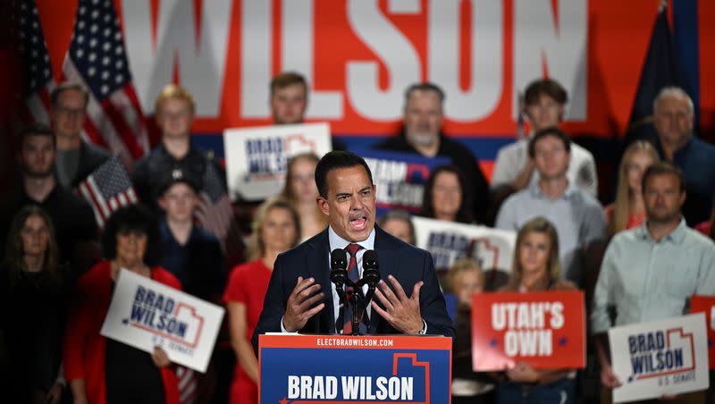 Utah House Speaker Brad Wilson announces his candidacy for U.S. Senate at a kickoff party in Draper on Wednesday, Sept. 27, 2023.