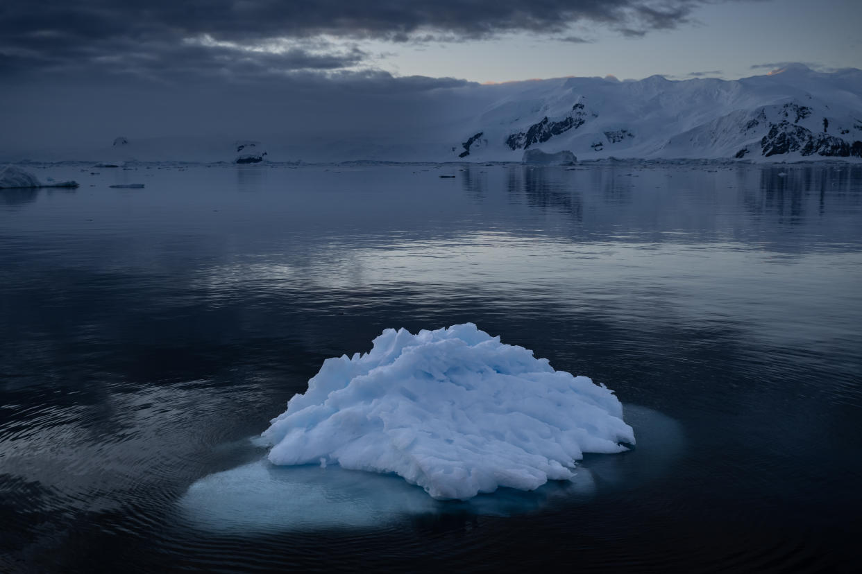 ANTARCTICA - FEBRUARY 15: Melting icebergs are seen on Horseshoe Island as Turkish scientists conduct fieldwork on Horseshoe Island within 7th National Antarctic Science Expedition under the coordination of the Scientific and Technological Research Council of Turkiye (TUBITAK) MAM Polar Research Institute with the joint responsibilities of the Turkish Presidency and Turkish Ministry of Industry and Technology in Antarctica, on February 15, 2023. Turkish scientists sailed with the 80-meter Chilean-flagged research ship 'Betanzos' for nearly a month as part of the 7th National Antarctic Science Expedition. During the voyage, Turkish scientists arrived at Horseshoe Island via a new transit channel developed in the Gullet and Barlas Channel, which was previously covered in ice due to melting sea ice caused by global climate change. The minimum width of sea ice in Antarctica for 2023 fell to 1.79 million square kilometers, the lowest level on record, on February 21. While this data is 1.05 million square kilometers below the 1981-2010 average, it also points out that a new record decrease is experienced every year. (Photo by Sebnem Coskun/Anadolu Agency via Getty Images)