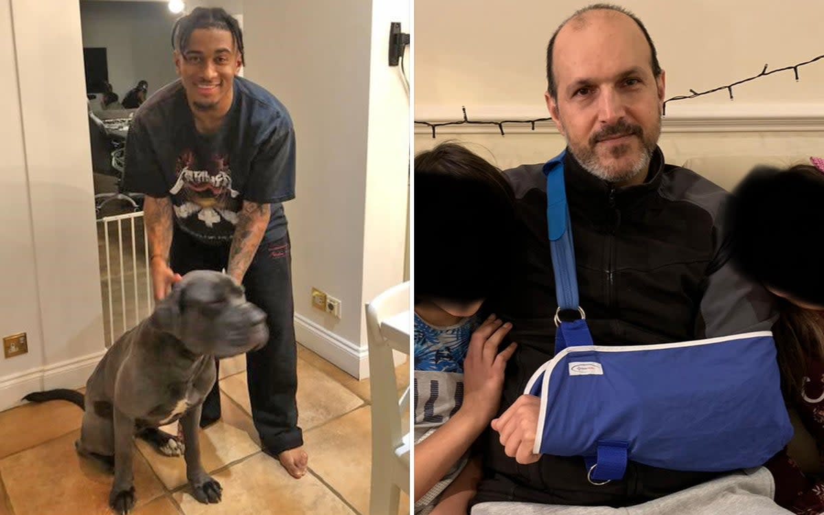 Saeid Motaali (right) is suing Reiss Nelson, pictured left with his dog Tiago (ES Composite)