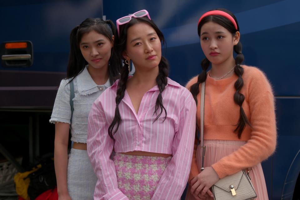 (L to R) Sunny Oh as Mihee, Gia Kim as Yuri, Han Bi Ryu as Eunice in episode 108 of XO, Kitty. (Netflix)