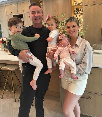 <p>Lauren Sorrentino/Instagram</p> Mike and Lauren Sorrentino with Romeo, Mia and Luna