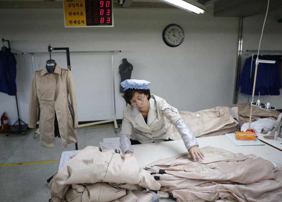 North Korean employee works in a factory of a South Korean company at the Joint Industrial Park in Kaesong industrial zone