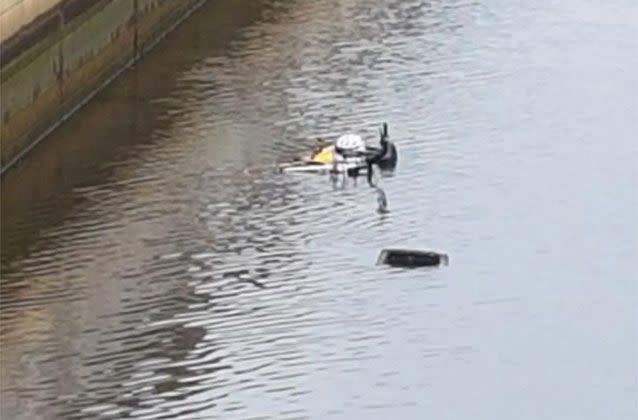 A bike was thrown into the Yarra River but was later removed. Trish Kelp/Picture: Facebook