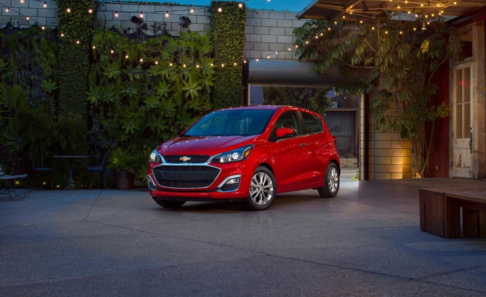 <p>Chevy loses its <a href="https://www.caranddriver.com/chevrolet/spark" rel="nofollow noopener" target="_blank" data-ylk="slk:Spark;elm:context_link;itc:0;sec:content-canvas" class="link ">Spark</a> for 2023, as <a href="https://www.caranddriver.com/news/a38961880/chevy-spark-discontinued/" rel="nofollow noopener" target="_blank" data-ylk="slk:the model is being discontinued;elm:context_link;itc:0;sec:content-canvas" class="link ">the model is being discontinued</a> without any direct replacement. The Spark, which has been America's cheapest new car since 2020, is, however, a great value. Power comes from a tiny 98-hp inline-four, with a five-speed manual standard in its cheapest form. The Spark gets an EPA-estimated 38 mpg on the highway, and its nine-gallon fuel tank is cheap to refill. Unfortunately, the Spark lacks greatly in standard safety features. There's no forward-collision warning or automated emergency braking unless you pay extra. Cruise control is also extra. </p><ul><li>Base price: $14,595</li><li>Fuel Economy EPA combined/city/highway: 33/29/38 mpg</li><li>Warranty: 5-year/60,000-mile powertrain, 3-year/36,000-mile limited, and one complimentary maintenance visit for the first year </li></ul><p><a class="link " href="https://www.caranddriver.com/chevrolet/spark/specs" rel="nofollow noopener" target="_blank" data-ylk="slk:MORE SPARK SPECS;elm:context_link;itc:0;sec:content-canvas">MORE SPARK SPECS</a> <br><br></p>