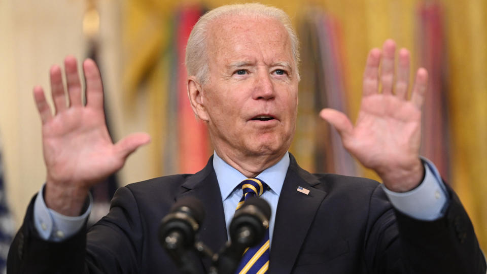 US President Joe Biden speaks about the situation in Afghanistan from the East Room of the White House in Washington, DC, July 8, 2021. (Saul Loeb/AFP via Getty Images)