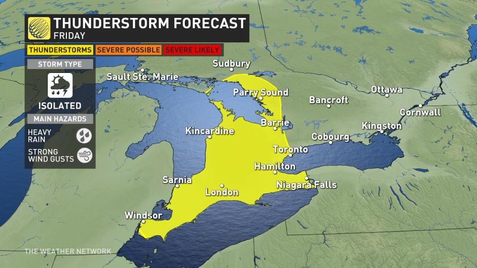 southern Ontario Friday thunderstorm risk map May 3 2024