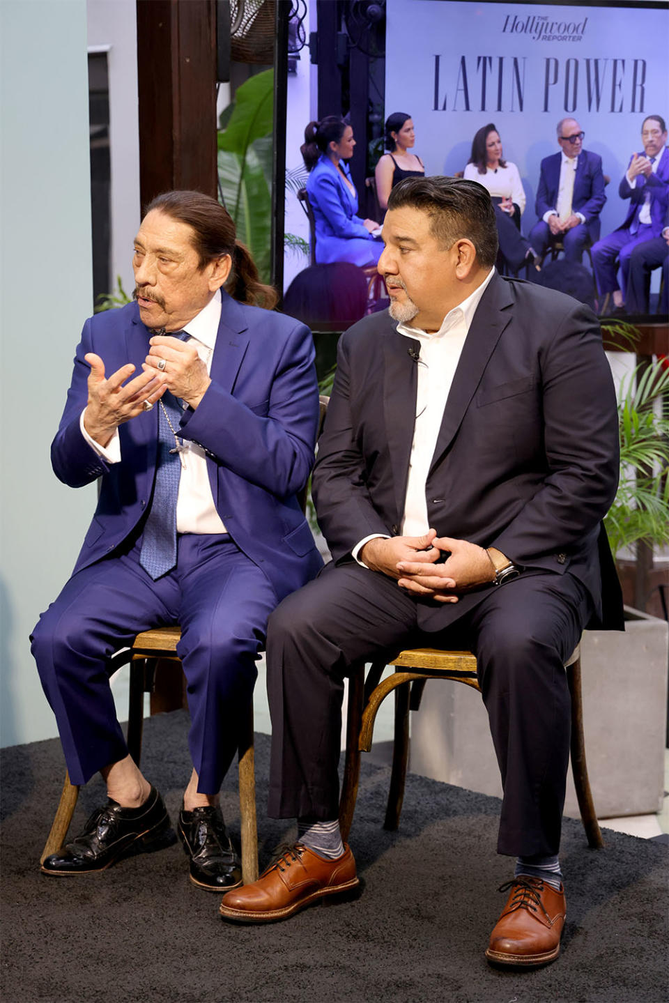 Danny Trejo and Cris Abrego attend The Hollywood Reporter's Latin Power event, sponsored by Paramount+, United Airlines, and First Horizon Bank at Soho Beach House on November 08, 2023 in Miami Beach, Florida.