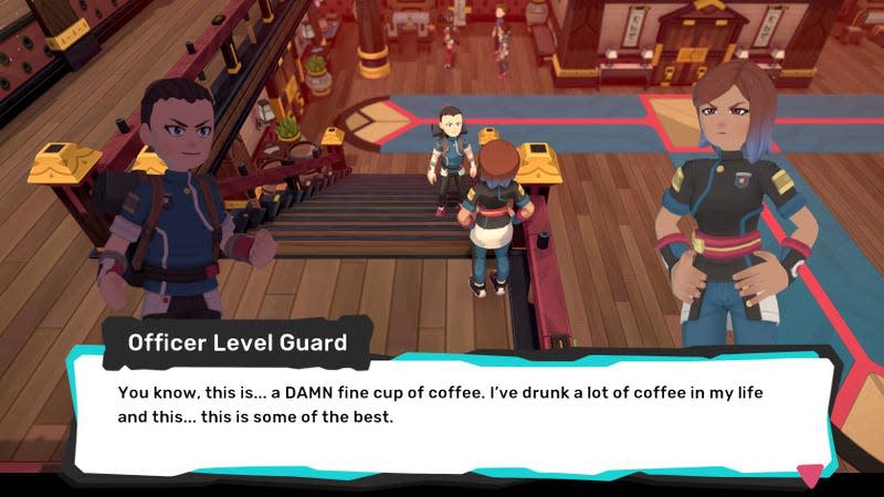 Officer Level Guard enjoys a damned fine cup of coffee.