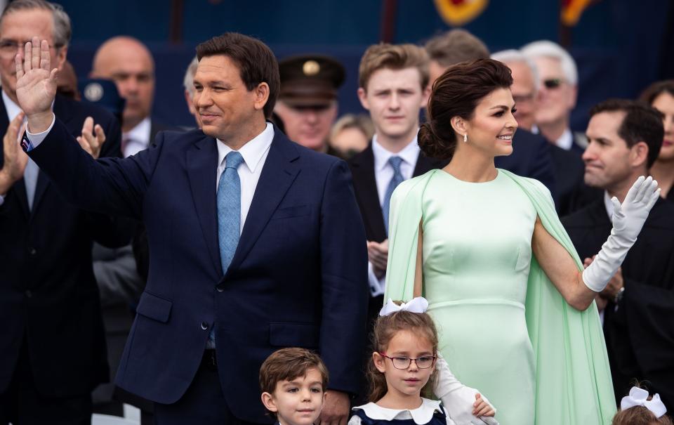 Gov. Ron DeSantis and his wife, Casey, with their children on Inauguration Day at the historic Capitol in Tallahassee.