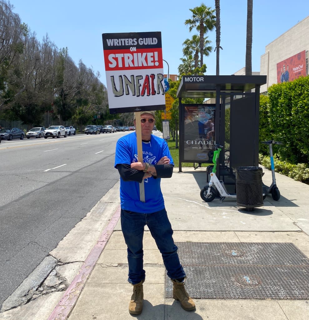 WGA member Peter Hankoff has parked himself in the same spot outside Fox Studios since the strike began May 2