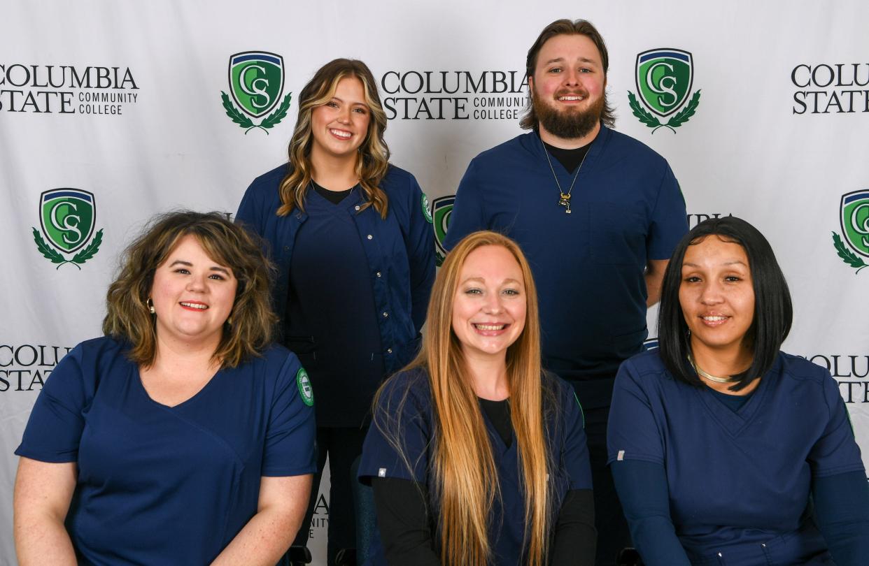 Standing (left to right): Maury County graduates Macy Smith and James Matt Dale. Sitting (left to right): Whitney Johnson, Alexandra Brown and Tibbie Rodriquez.