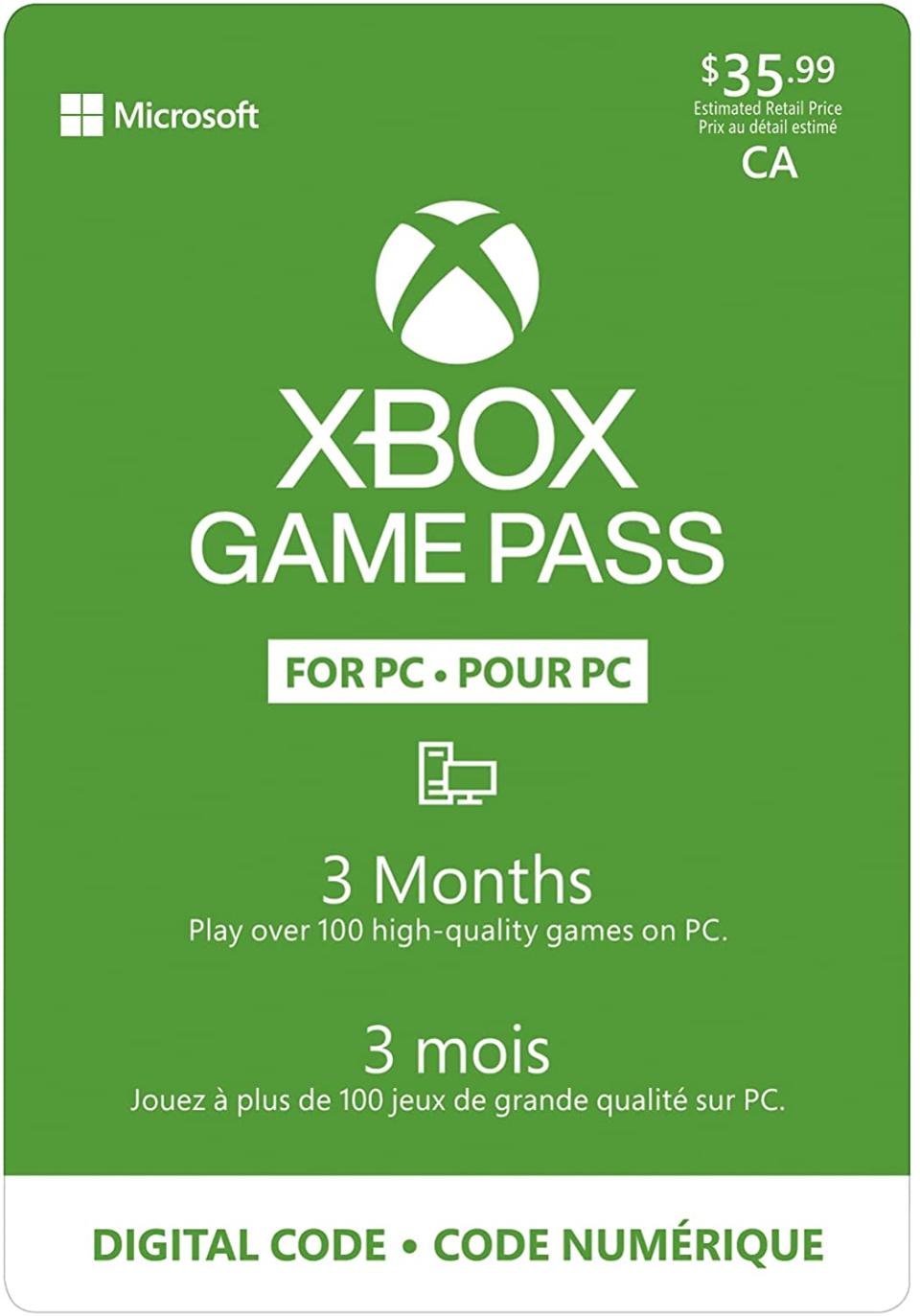 Today only, save 42% on an Xbox Game Pass for PC 3-Month Membership. Image via Amazon. 