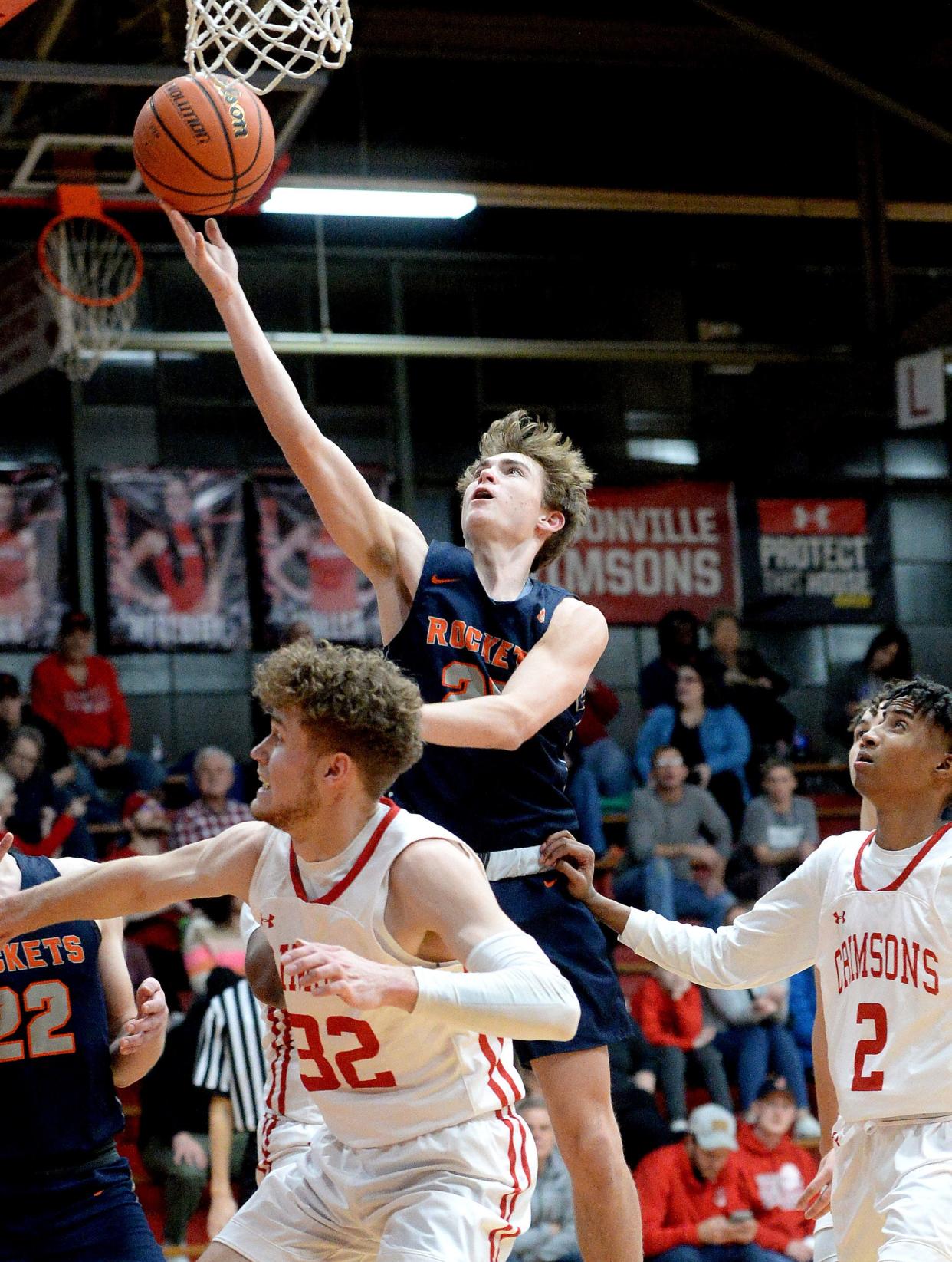 Rochester's Henry Buecker goes up for a shot during the game against Jacksonville Friday. Feb. 10, 2023.