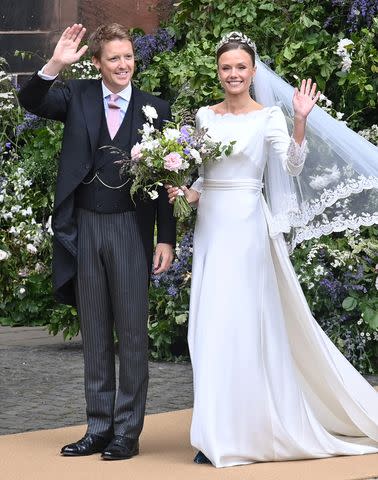 <p>Alan Chapman/Dave Benett/Getty</p> Hugh Grosvenor, Duke of Westminster and Olivia, Duchess of Westminster, after their wedding ceremony on June 7, 2024