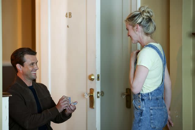 <p>Adrian S Burrows Sr/NBC/Getty</p> Jesse Spencer as Matthew Casey and Kara Killmer as Sylvie Brett in 'Chicago Fire' Season 11.