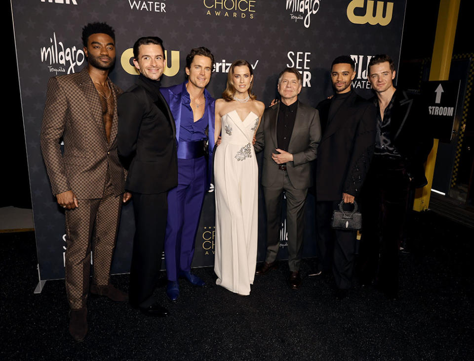 (L-R) Jelani Alladin, Jonathan Bailey, Matt Bomer, Allison Williams, Ron Nyswaner, Noah J. Ricketts, and Robbie Rogers