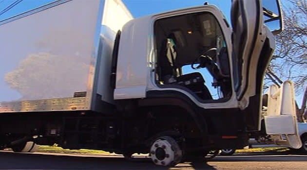 The bread truck with bald tyres following the bizarre police pursuit south of Sydney. Photo: 7News